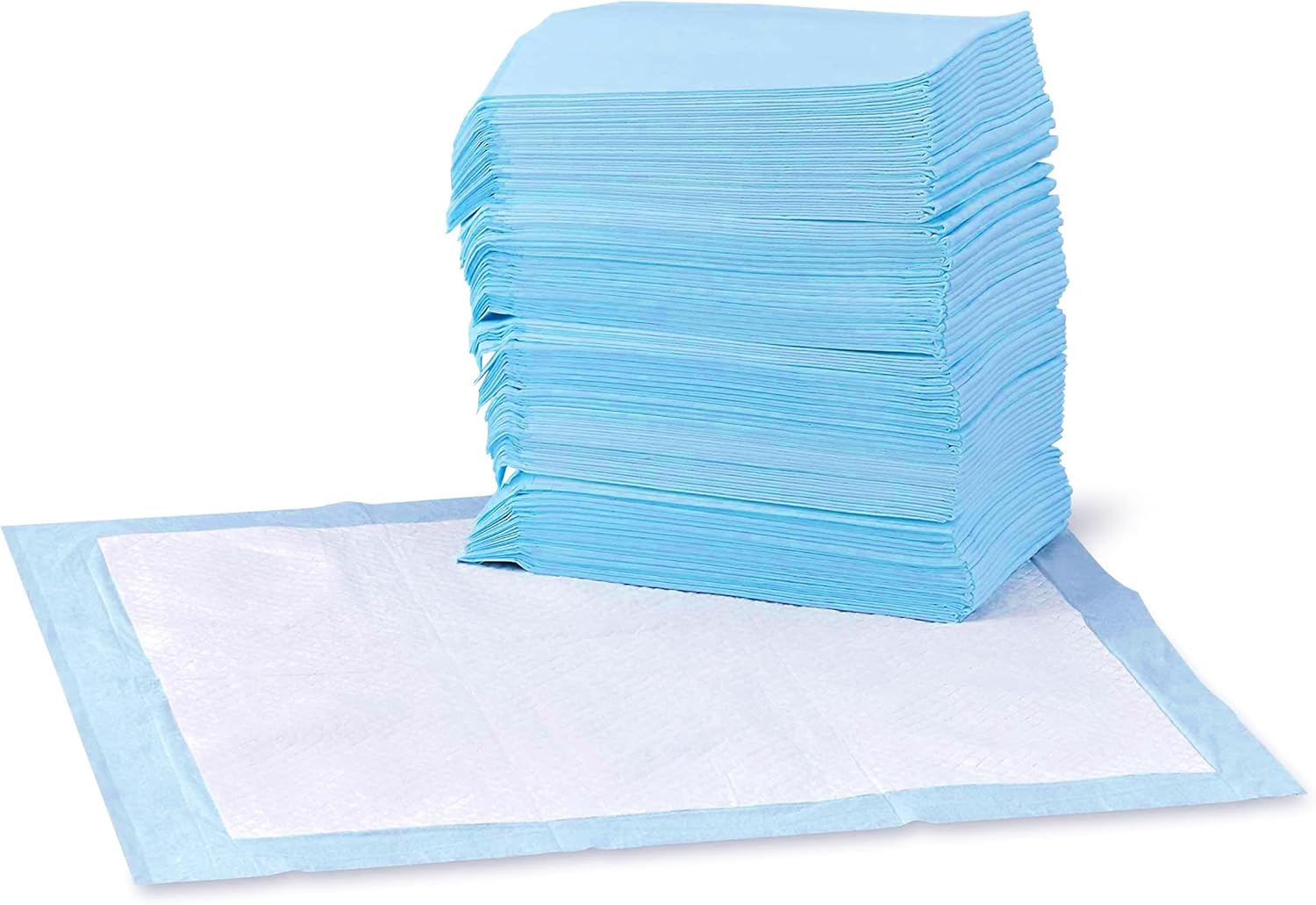 Amazon Basics Dog and Puppy Pee Pads with Leak-Proof Quick-Dry Amazon Basics Dog and Puppy Pee Pads with Leak-Proof Quick-Dry Design for Potty Training, Standard Absorbency, Regular Size, 22 x 22 Inches, Pack of 100, Blue & White