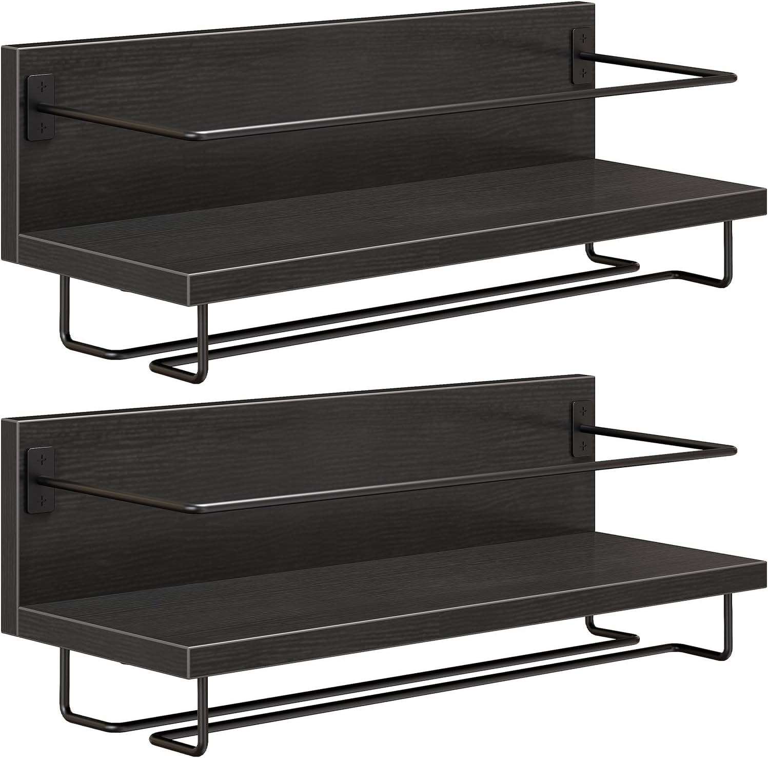 HOOBRO Wall Mounted Wine Rack 2 Pack, Wine Shelf Hanging HOOBRO Wall Mounted Wine Rack 2 Pack, Wine Shelf Hanging Floating Wall Shelves, Wine Glass Bottle Rack Stemware Holder, for Living Room, Dining Room, Kitchen, Black BK28BJ01