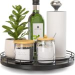 10" Oak Wood Lazy Susan Turntable Organizer, Lazy Susan for Cabinet Dining Table Pantry Kitchen Countertop Spice Bathroom Vanity Tray for Counter Dresser Sink Soap Holder Coffee Table Bar Decor Black