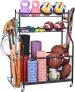 Mythinglogic Sports Equipment Garage Organizer,Garage Ball Storage for Sports Gear and Toys, Rolling Ball Cart with Wheels for Indoor/Outdoor Use