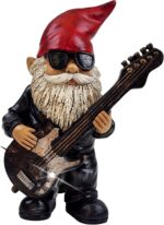 Better Office Products Garden Gnome Statue, 8" Height, Handcrafted Waterproof, UV-Resistant Polyresin Lawn Patio Porch Ornament Decoration (Rock Star with Solar Light)