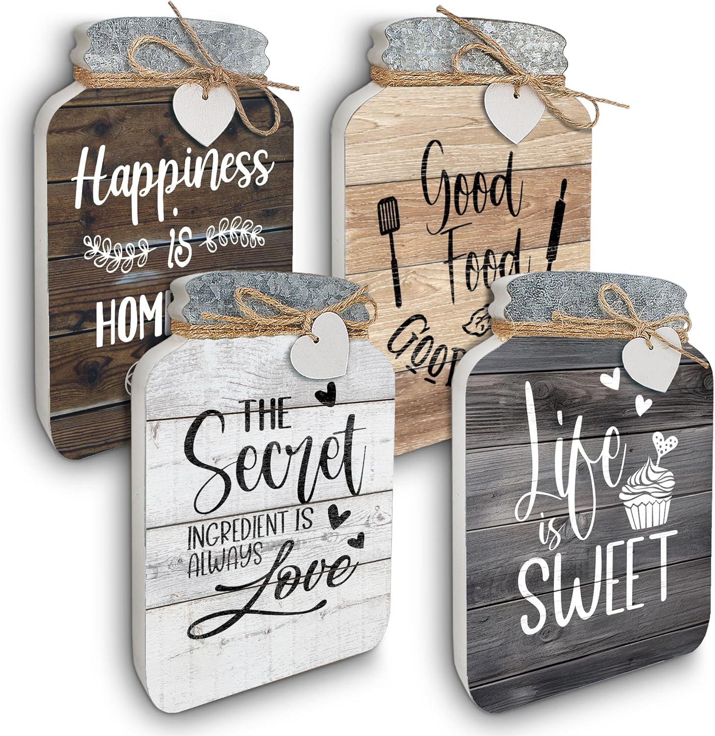 Old Shack Kitchen Wall Decor - Set of 4 Mason Old Shack Kitchen Wall Decor - Set of 4 Mason Jars - Charming Farmhouse Kitchen Decor - Giftable Rustic Home Decor - Lovely Dining Room Decor - Tin Top Design - 8 Inches Tall by 5 Inches Wide